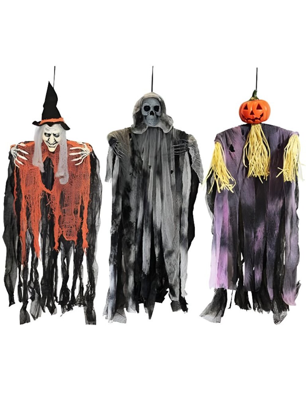 3 Pack 35” Hanging Ghosts Witch Pumpkin Decor Hanging Halloween